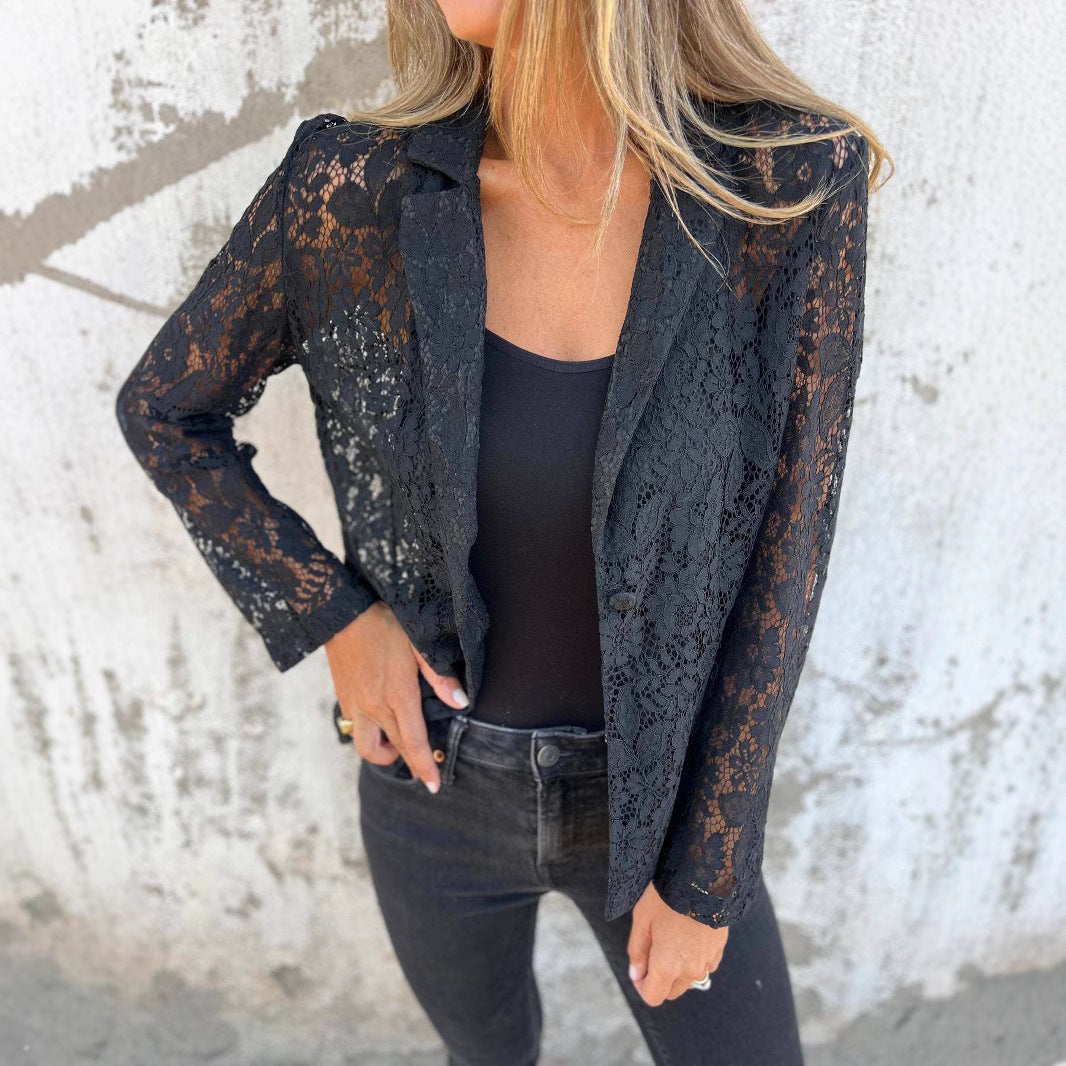 Blazer en Dentelle – Élégant, Léger, Manches Longues pour Femme