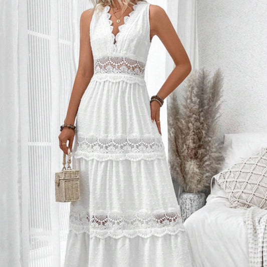 Robe Longue Blanche – Élégance d'Été Sans Manches