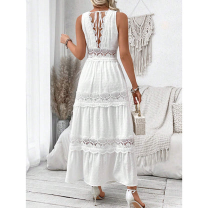 Robe Longue Blanche – Élégance d'Été Sans Manches