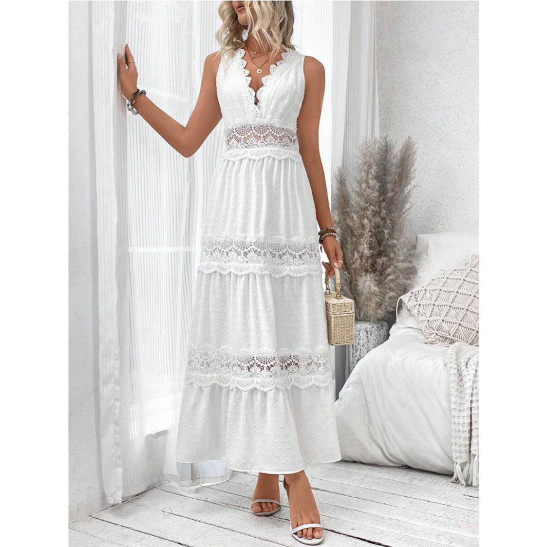 Robe Longue Blanche – Élégance d'Été Sans Manches