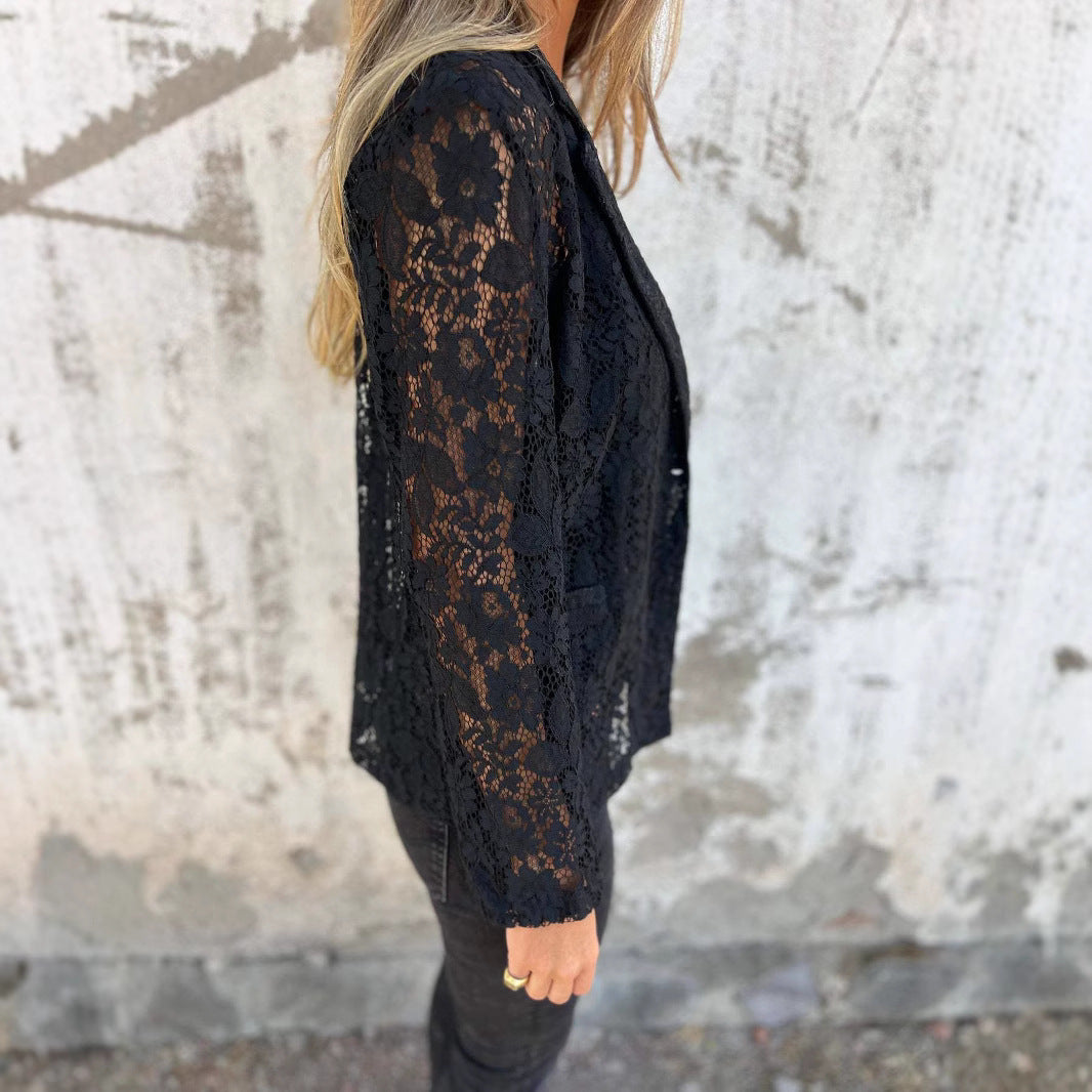 Blazer en Dentelle – Élégant, Léger, Manches Longues pour Femme